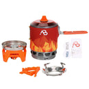A.Blochl AB-3 outdoor stove system set with compact gas cooker, wind protection, and heat exchanger for efficient fuel use.