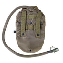 Compact olive hydration pack with 1.5-liter water bladder and MOLLE system for trekking, running, and cycling use