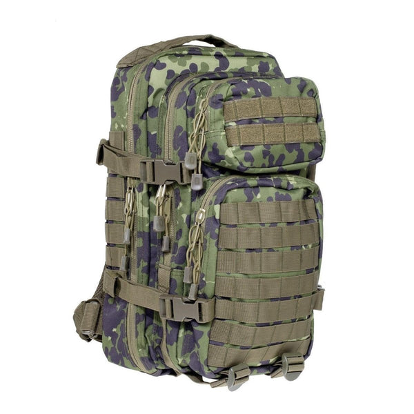 A.Blochl assault tactical hiking daypack in M84 Danish camouflage with 30L capacity, padded straps, and MOLLE loops.