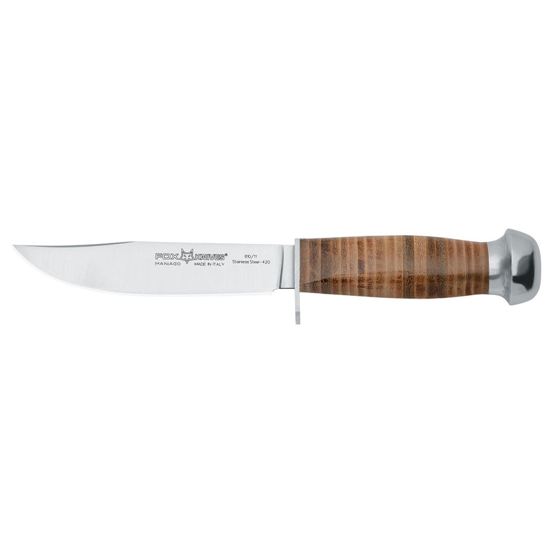 Couteau de camping Fox Knives 610/11 Couteau à lame fixe AISI 420C Étui en cuir