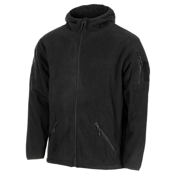 Veste polaire tactique militaire noire MFH à capuche thermique avec ourlet élastiqué NEUF
