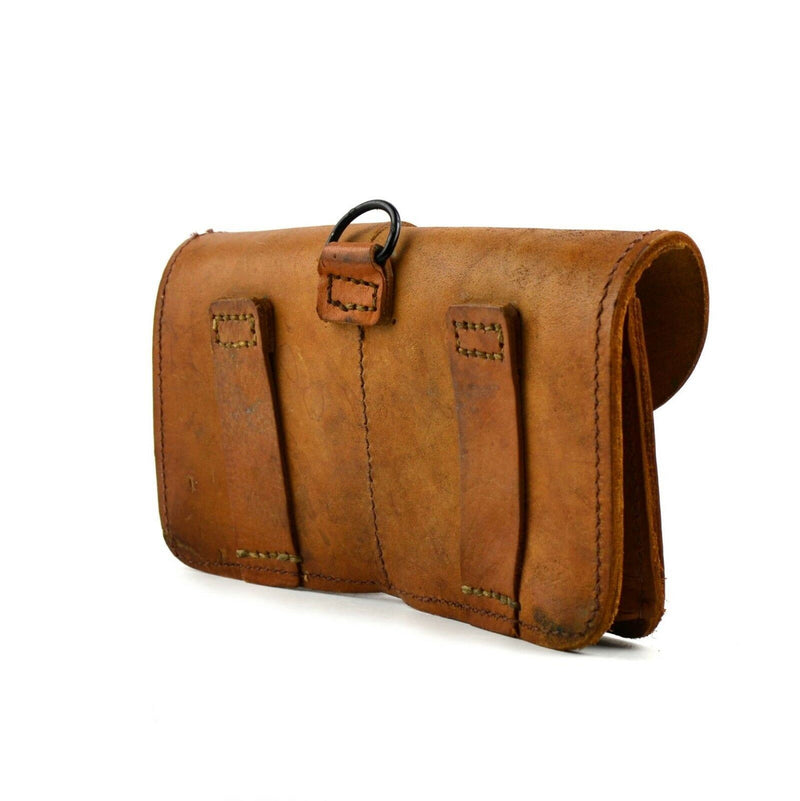 Original French army magazine pouch Brown leather ammo dual bag mag
