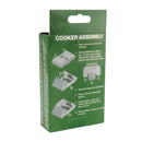 BCB FireDragon folding cooker assembly instructions for outdoor camping stove with windshield and fuel receiver shown on packaging box