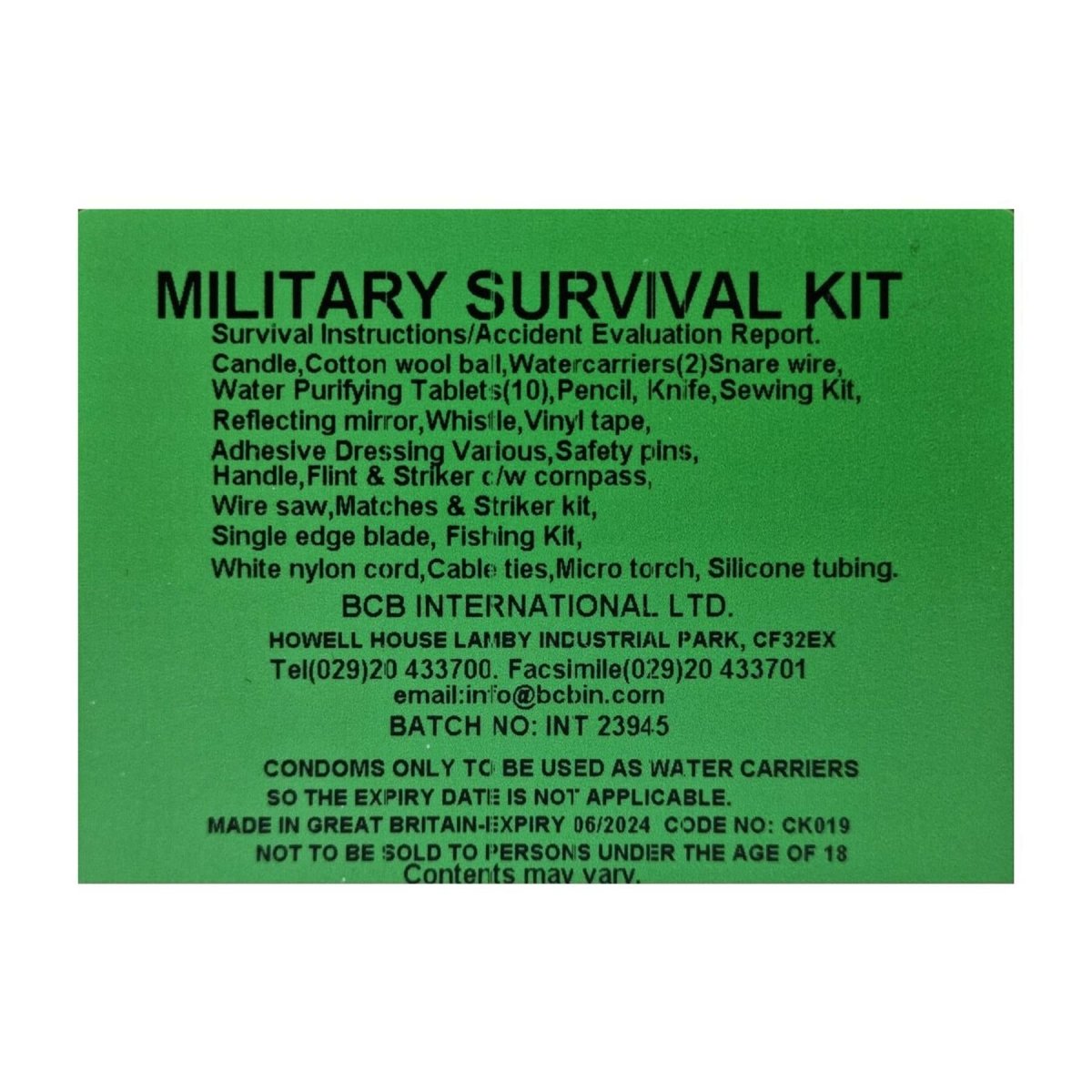 Kit de survie militaire BCB pour camping, randonnée, chasse, secours, essentiels