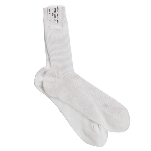 Pair of white breathable Belgium Military surplus long sports socks for hiking and outdoor use