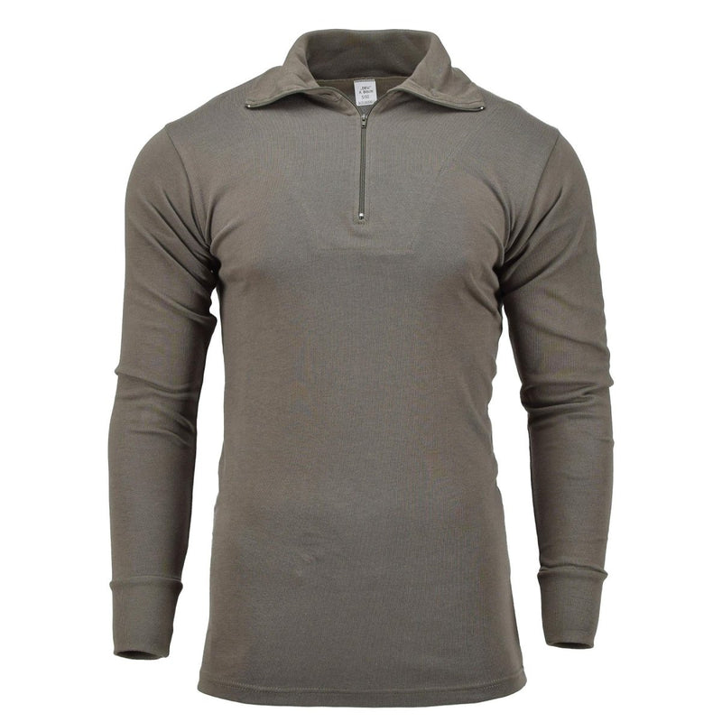Olive green Blochl military style thermal undershirt with 1/4 zip high neck and long sleeves for cold weather layering