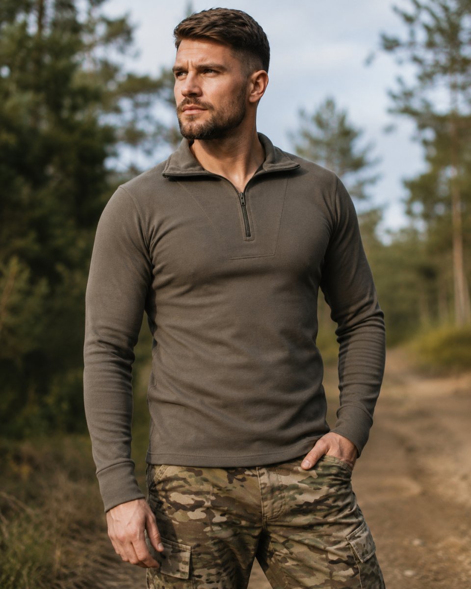 Chemises en jersey de style militaire de marque Blochl, sous-vêtements thermiques à col montant NEUF