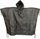 Black waterproof army style ripstop poncho cape with hood, designed for outdoor camping and survival use.