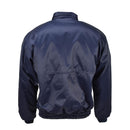Back view of a blue Lambert French Air Forces bomber jacket with elastic cuffs and waistband, windproof and warm.