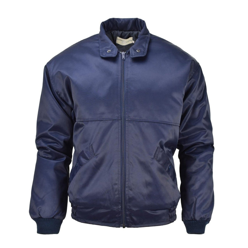 Blue Lambert French Air Forces bomber jacket with quilted liner, windproof design, elastic cuffs, and side pockets.