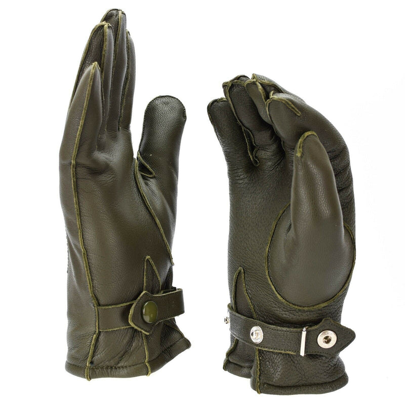 Gants de patrouille en cuir véritable de la police allemande OD doublés d'olive en laine 100% hiver NEUF