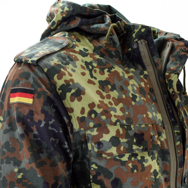 Veste de combat originale de l'armée allemande parka militaire à capuche Flecktarn combat 