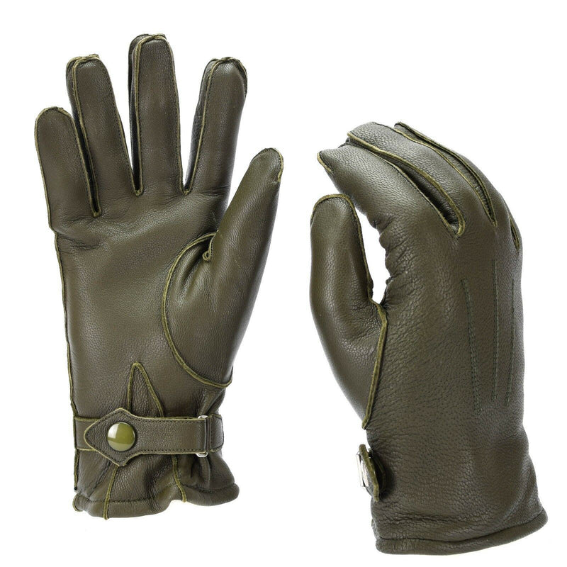 Gants de patrouille en cuir véritable de la police allemande OD doublés d'olive en laine 100% hiver NEUF