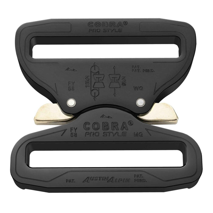Boucle de ceinture à dégagement rapide de 58 mm en aluminium robuste COBRA PRO STYLE noir avec double mécanisme de verrouillage