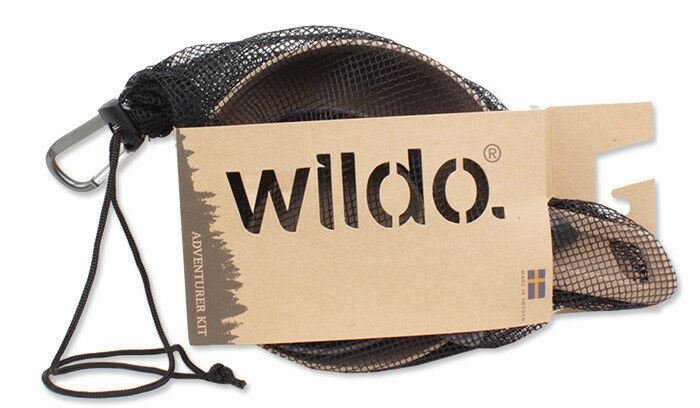 Wildo Complete Outdoor Mess Kit in olive with bowl, cup, spork, and carry bag for camping and travel.