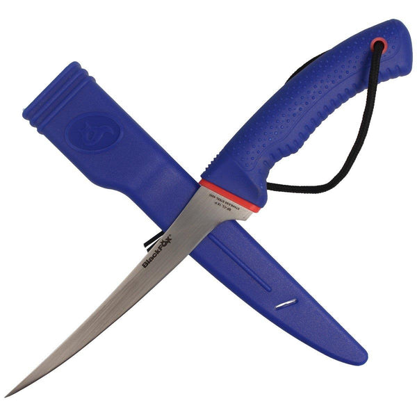 Couteau à fileter Fox Knives Brand lame fixe en acier 420C satiné avec manche en PP bleu