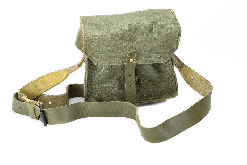 Véritable sac à bandoulière français en toile de l'armée en cuir olive OD porte-chargeur et porte-munitions