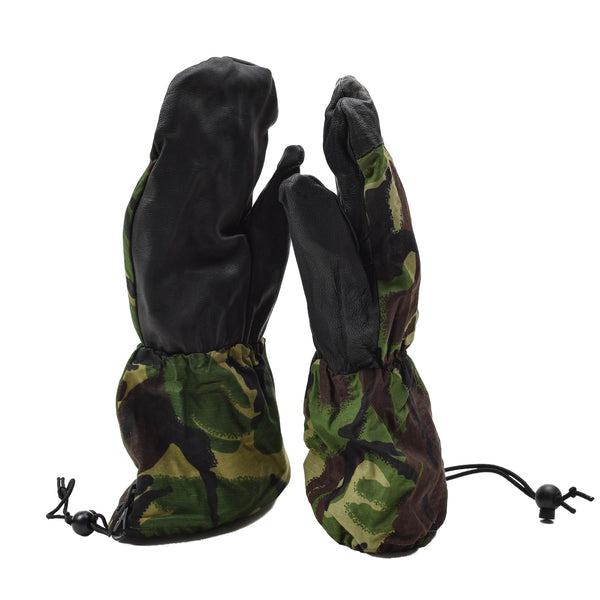 Véritables mitaines militaires britanniques en cuir avec paume en cuir et gants camouflage ripstop DPM