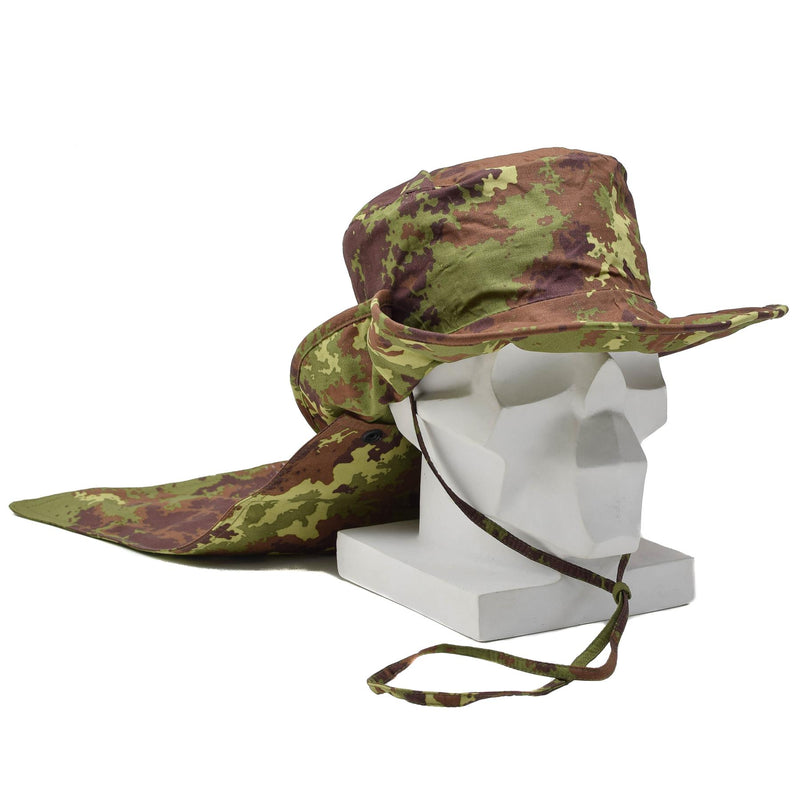 Chapeau Boonie original de l'armée italienne avec motif camouflage Vegetato et mentonnière