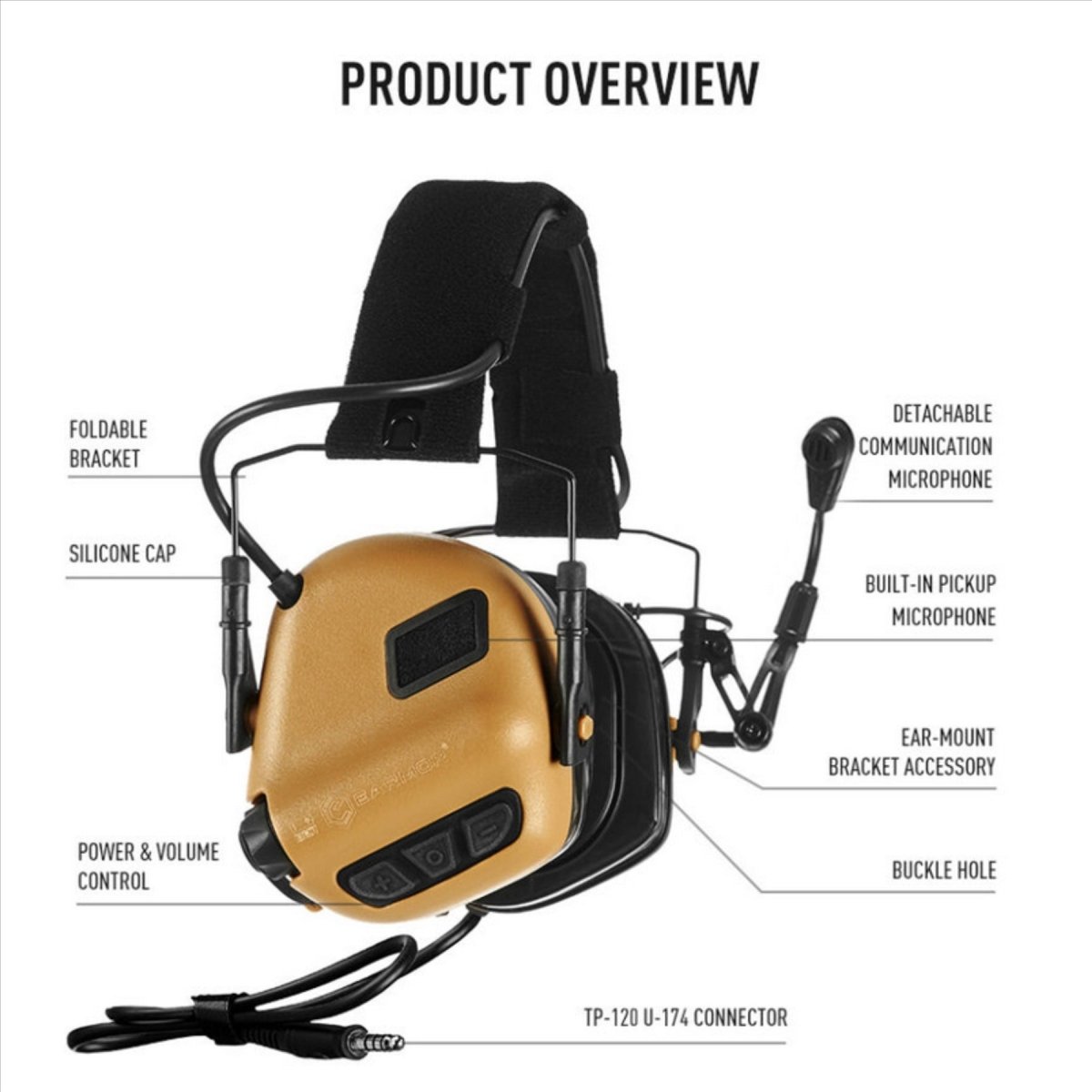 EARMOR M32 Plus Casque de protection auditive électronique Tactique Olive