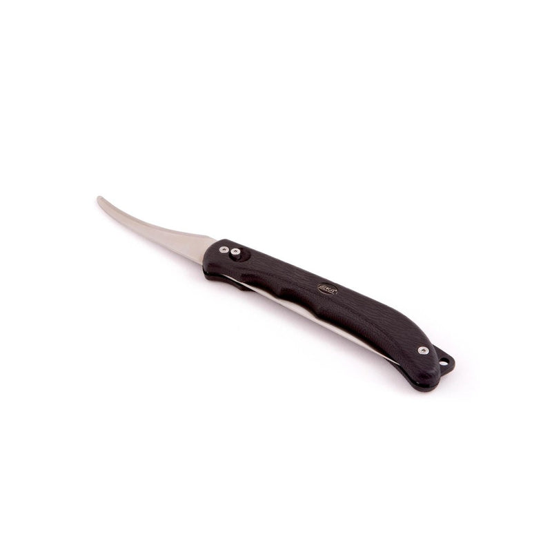 EKA DUO fillet knife with curved blade, rubber handle, designed for filleting and gut opening, on white background