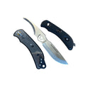 Disassembled EKA SwedBlade G4 two-blade knife showing black ergonomic handle and sharp stainless steel blades