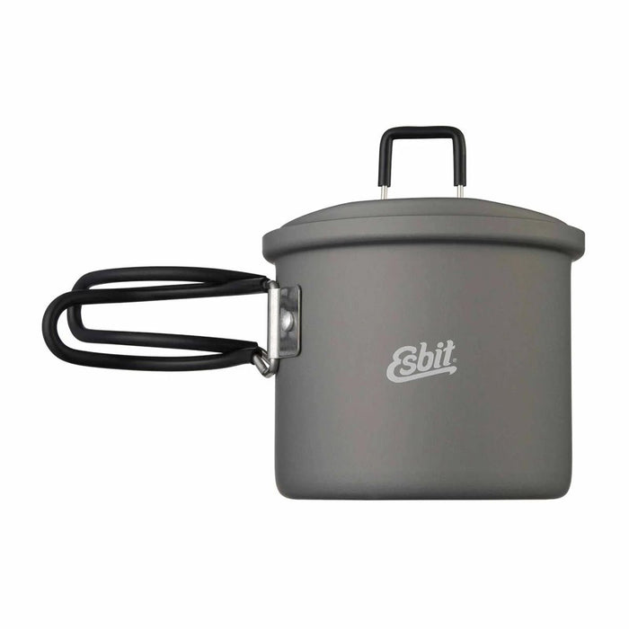 ESBIT Lightweight Pot 625ml Camping Hard Anodised Aluminum Folding Handle Gray - GoMilitar