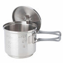 585ml stainless steel camping pot with foldable handles and lid, part of lightweight ESBIT solid fuel cooking set
