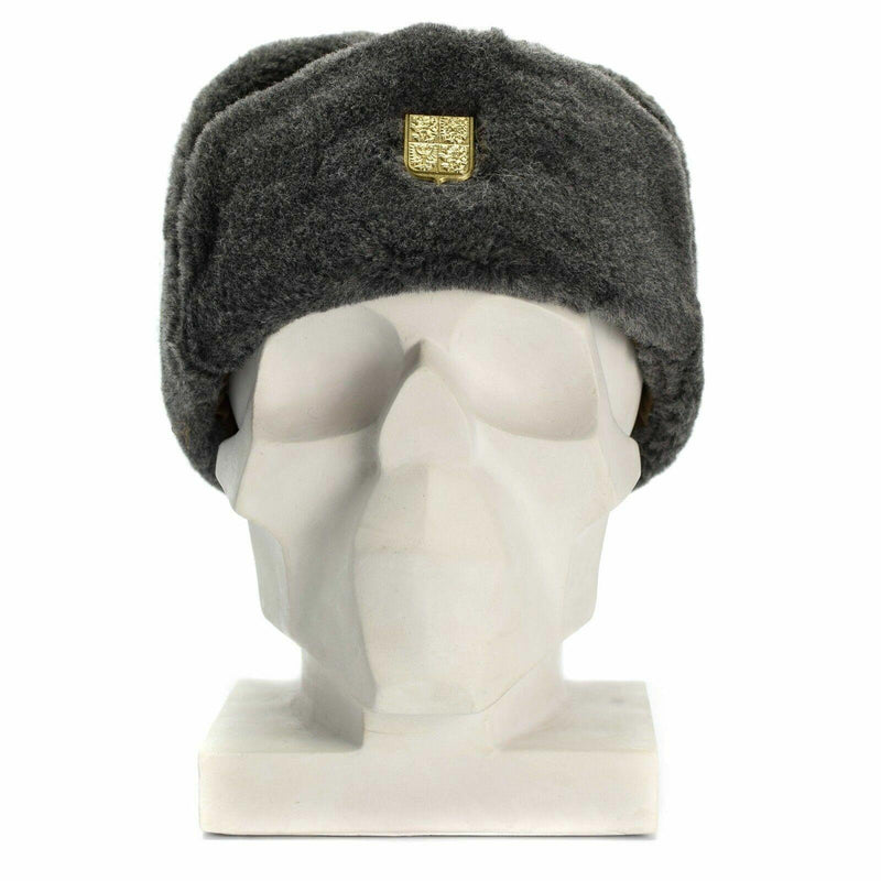Véritable casquette militaire tchèque, chapeau d'hiver militaire Ushanka, chapeau gris olive avec badge NEUF