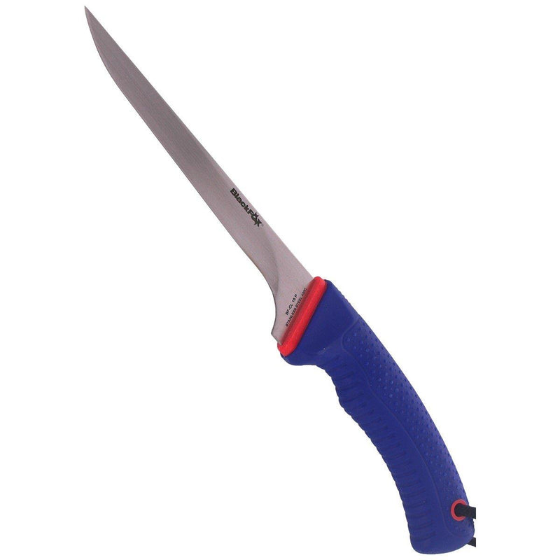 Couteau à fileter Fox Knives BF-CL 16 en acier 420C avec revêtement satiné, manche PP TPR bleu, étui