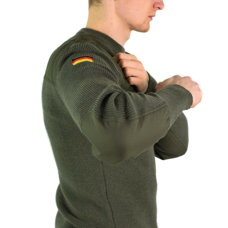 Véritable pull de l'armée allemande Commando Jumper Vert Olive Pull Laine NEUF