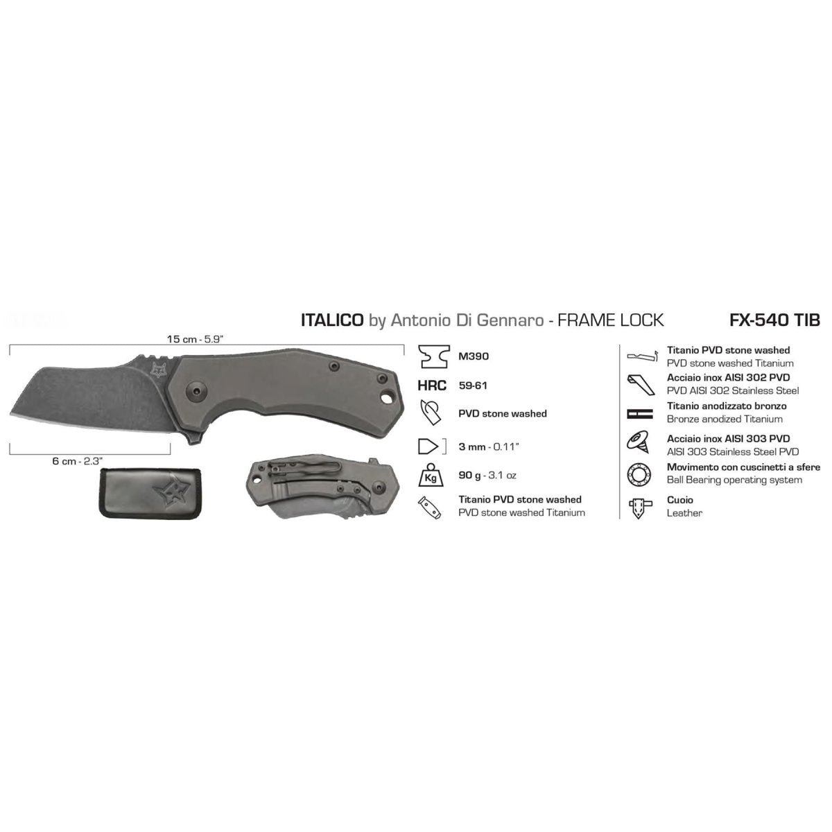 Fox Knives ITALICO couteau de poche pied de mouton M390 acier tactique compact pliant