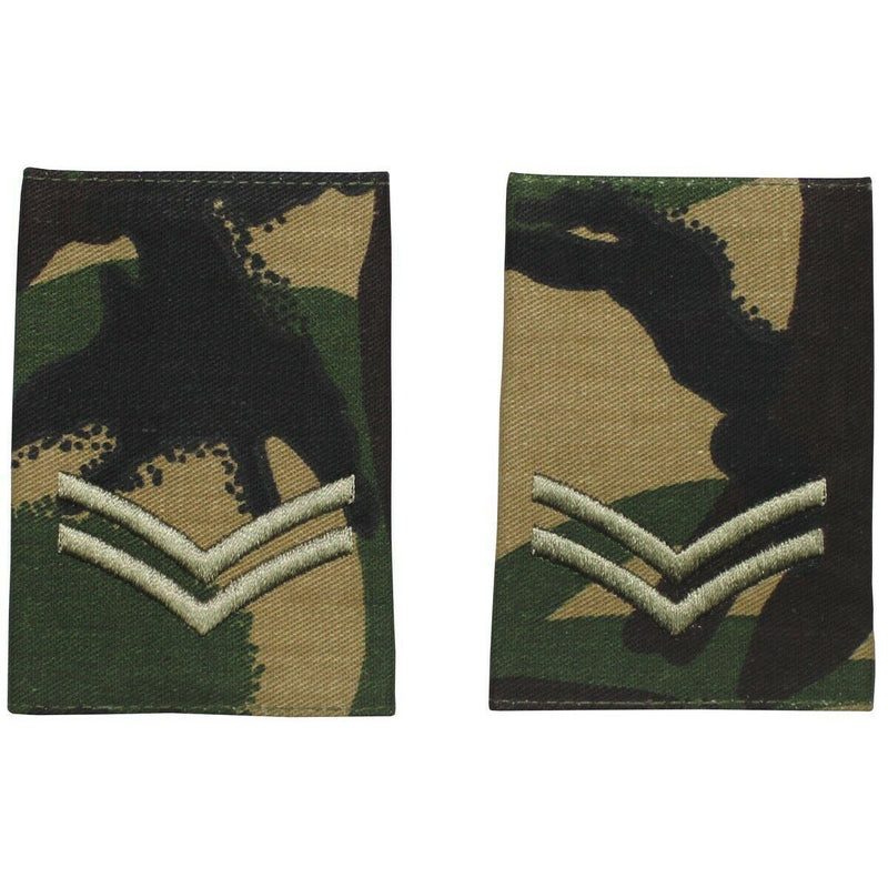 Pair of genuine British Army corporal shoulder loops with DPM camouflage and embroidered rank insignia patches