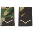 Pair of genuine British Army Lance Corporal shoulder loops in DMP camouflage cloth with embroidered rank insignia.