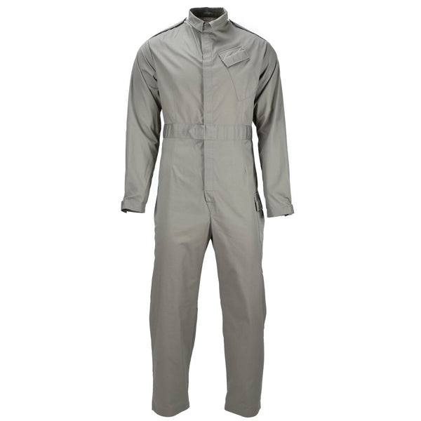 Genuine British military gray mechanic coverall with adjustable waist, durable and lightweight for tough conditions.