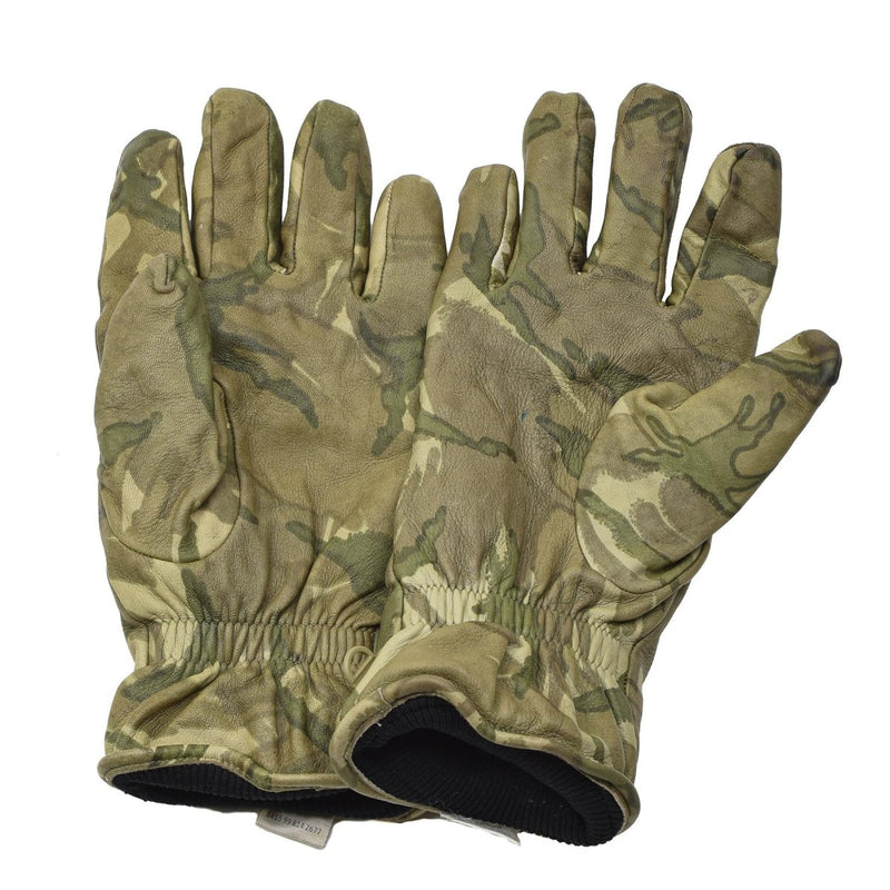 Pair of genuine British military MK II insulated leather tactical gloves in MTP camouflage with reinforced palm and knuckles