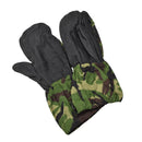 British military mittens with leather palm grip and DPM camouflage ripstop fabric for durability and warmth.