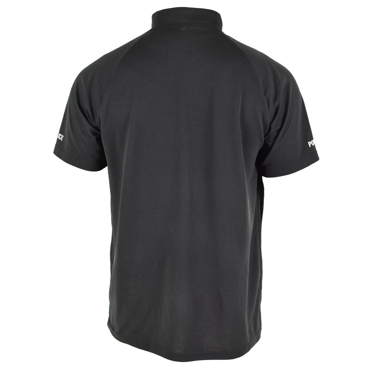 Véritable t-shirt de police britannique noir respirant et fonctionnel avec fermeture éclair sur le devant