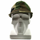Vintage French army F1 combat field cap in CCE camouflage pattern displayed on a white mannequin head.