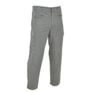 Gray genuine French military air forces cargo pants with reinforced knees and flat front design for durability and comfort.