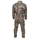 Back view of genuine French military CCE camouflage coverall jumpsuit with roomy fit and durable fabric