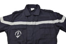 Dark blue French Navy marine jumpsuit with reflective bands and Marine Nationale anchor emblem on chest pocket