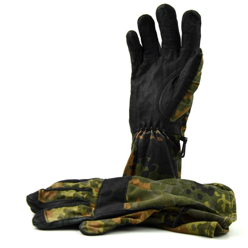 German army Flecktarn camouflage combat gloves with leather grip for durability and tactical use