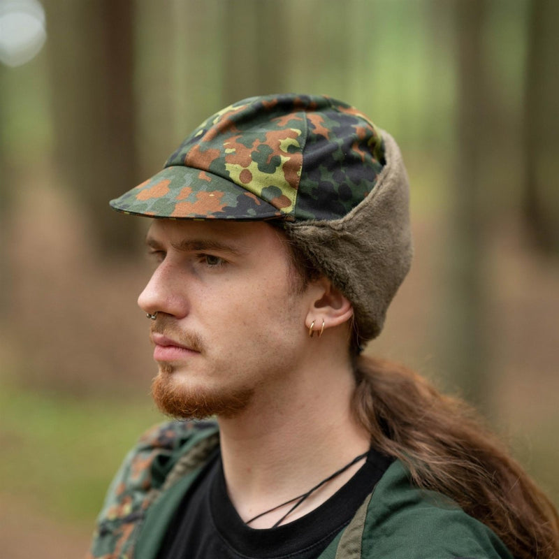 Véritable casquette militaire d'hiver de l'armée allemande flecktarn chapeau chaud pour temps froid