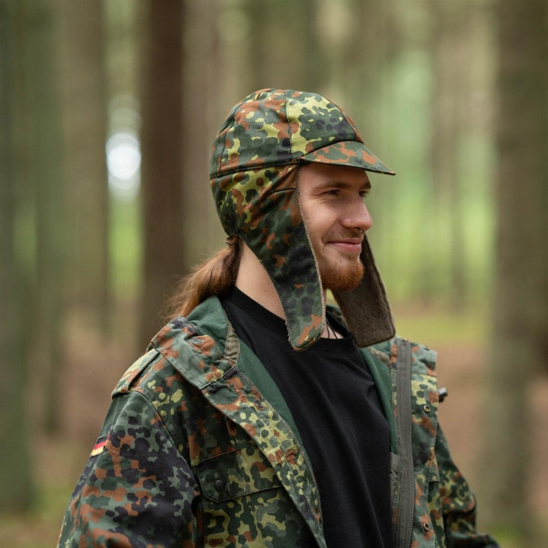 Véritable casquette militaire d'hiver de l'armée allemande flecktarn chapeau chaud pour temps froid