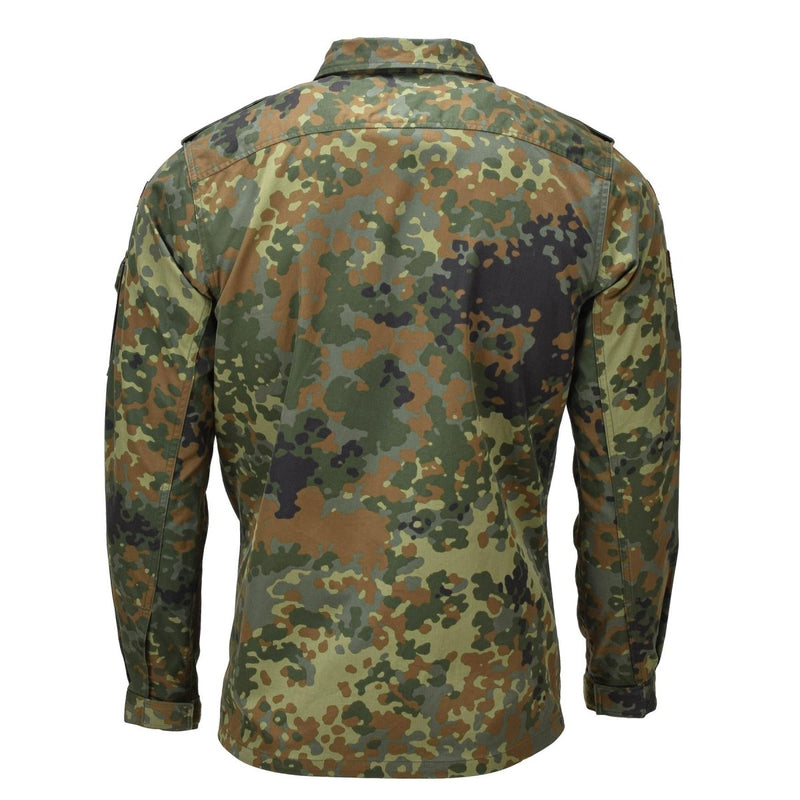 Chemise de campagne militaire allemande authentique pour femme avec fermeture à boutons-pression et camouflage Flecktarn