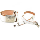 Vintage genuine German military police white leather parade belt with metal buckle and shoulder strap on white background