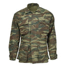 Genuine Greek military jacket in durable dark lizard camo with multiple pockets and adjustable cuffs for tactical use