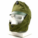 Vintage Hungarian army peaked field cap in olive green with badge, visor, and neck flap for military use.