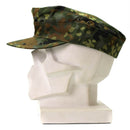 Genuine Original German Army Flecktarn cap in BW woodland camo military hat on white display head mannequin